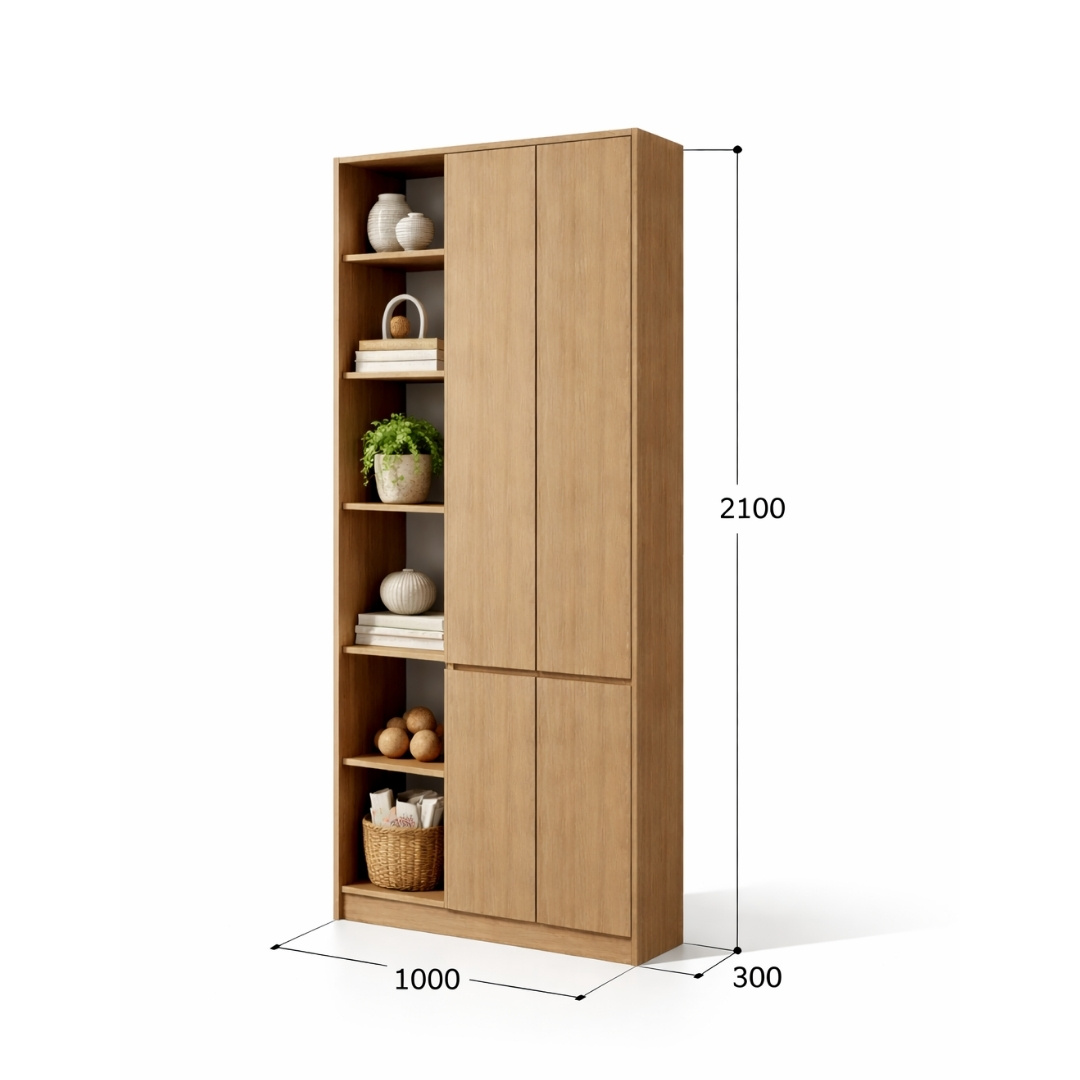 Tủ Sách Kết Hợp Tủ Lưu Trữ MDF Melamine 100x30x210cm KN Home Decor