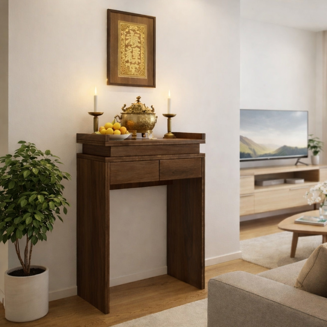 Tủ Thờ MDF Melamine 88x60x127cm Thiết Kế Hiện Đại Tông Óc Chó Trang Nghiêm KN Home Decor