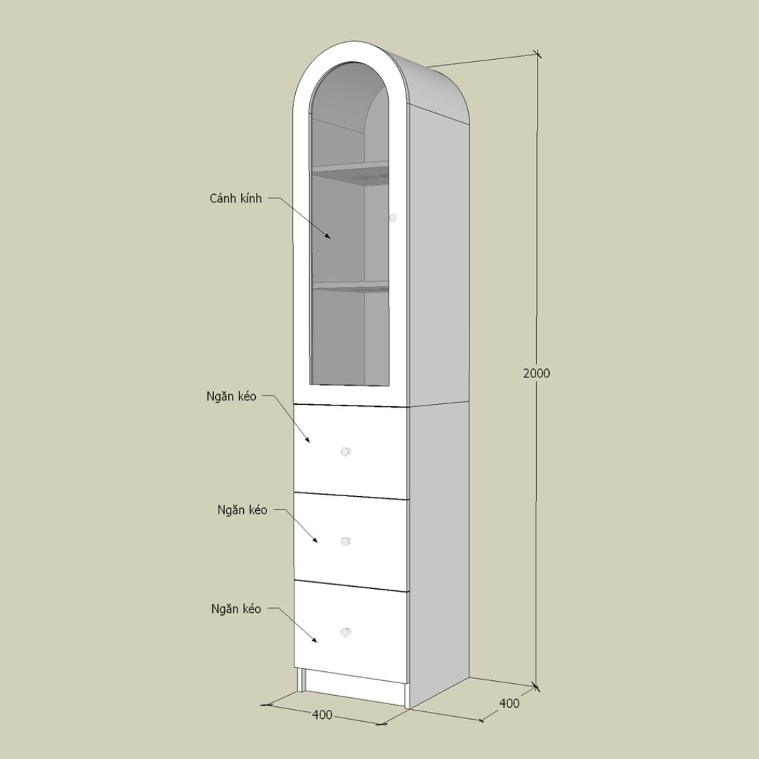 Tủ trang trí gỗ MDF phủ melamine phối kính cường lực 5mm, đèn led – thiết kế hiện đại, sang trọng