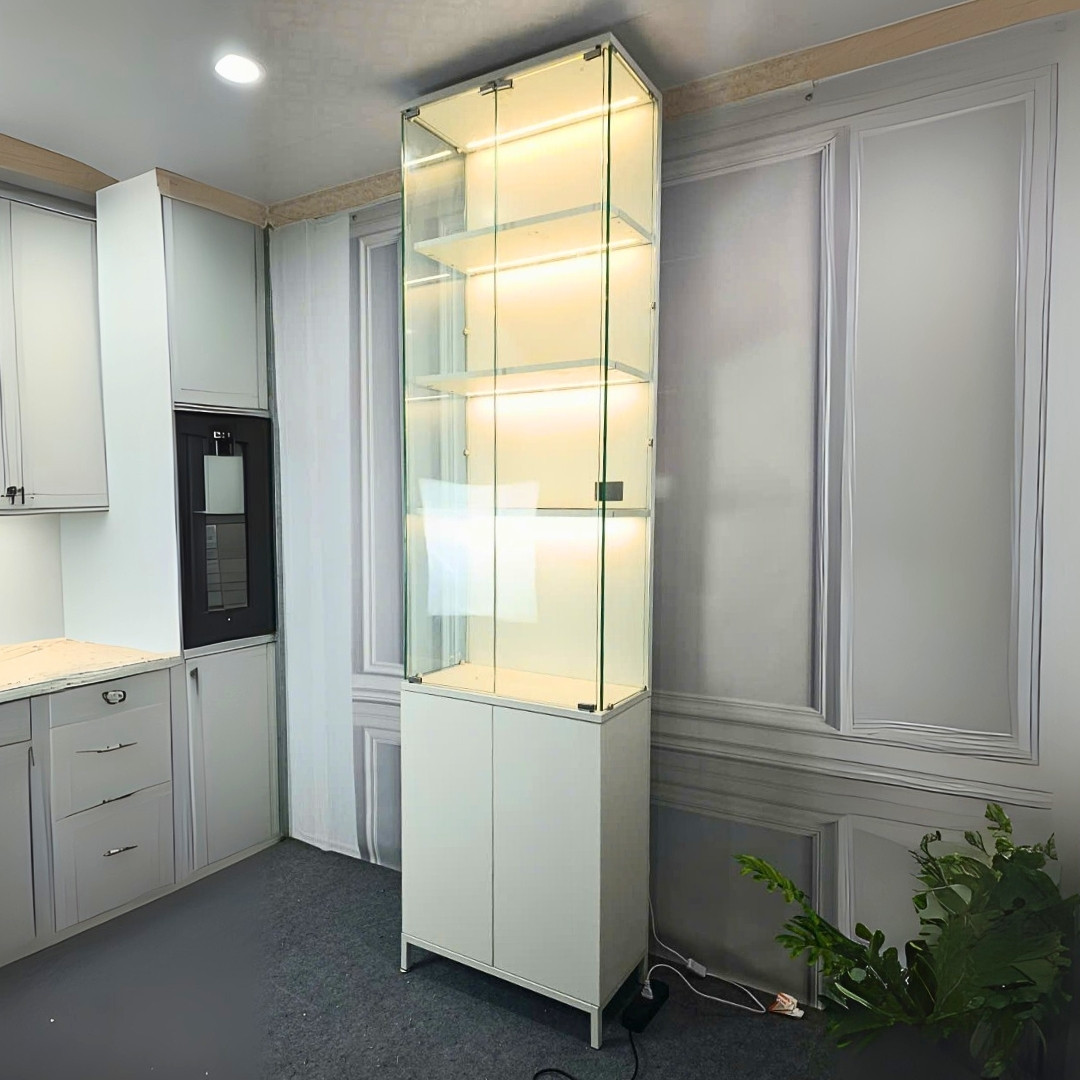 Tủ trưng bày MDF phủ melamine phối kính cường lực 8mm sang trọng – KN Home Décor