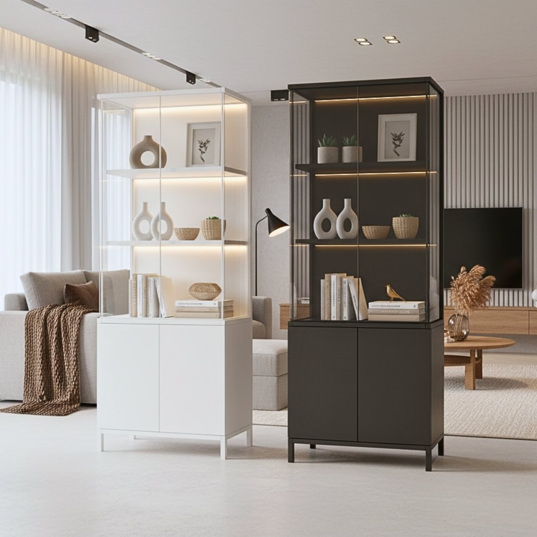 Tủ trưng bày MDF phủ melamine phối kính cường lực 8mm sang trọng – KN Home Décor