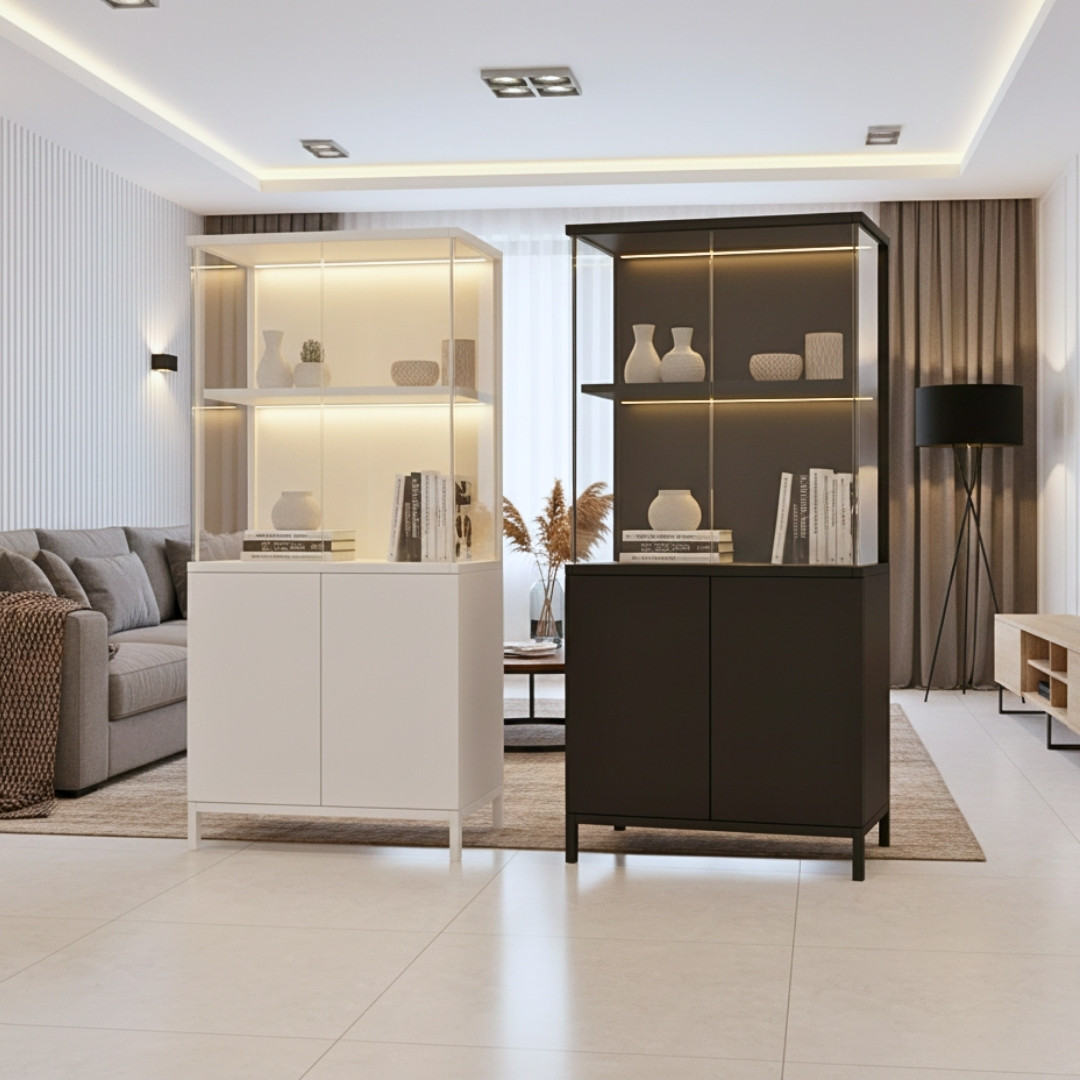 Tủ trưng bày MDF phủ melamine phối kính cường lực 8mm sang trọng – KN Home Décor