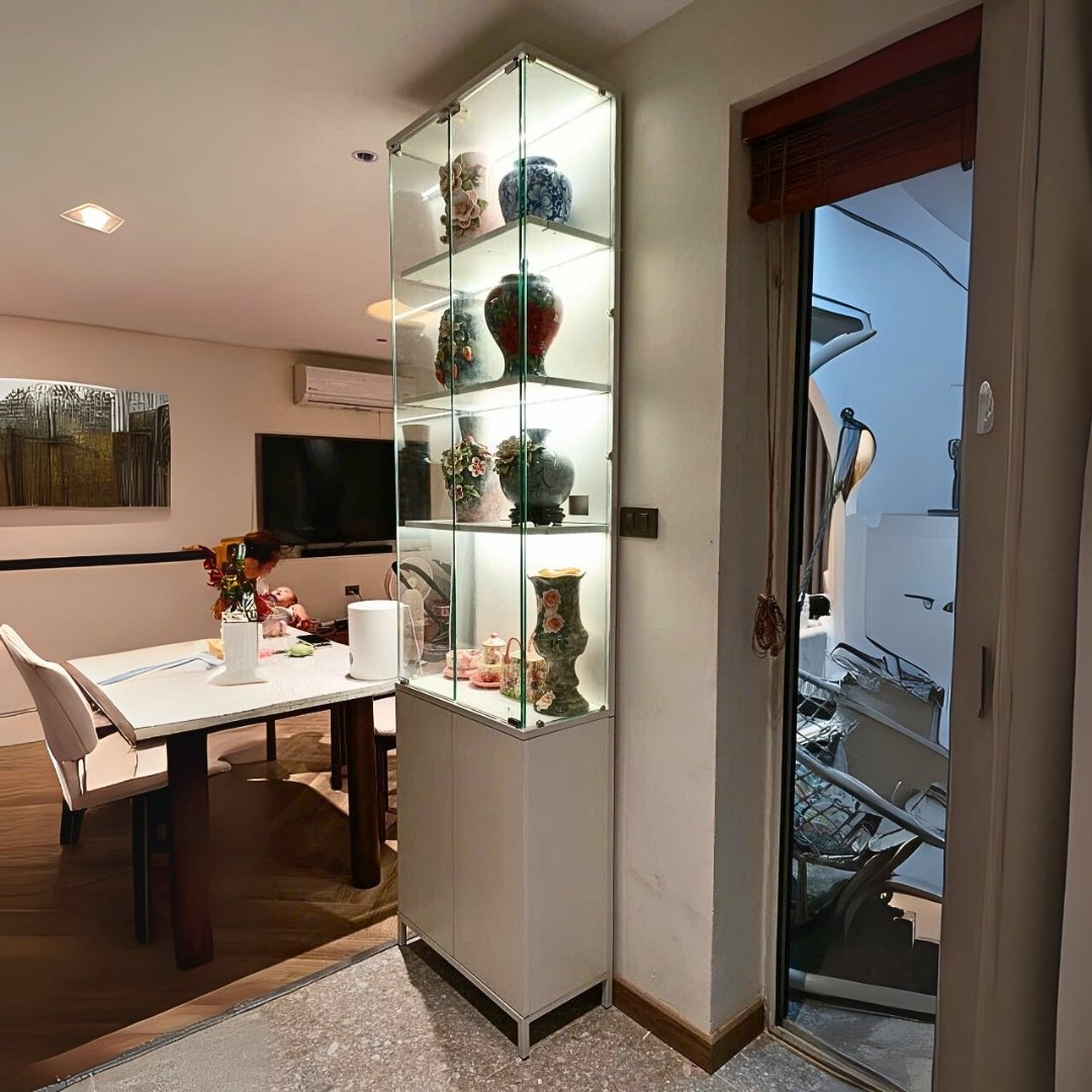 Tủ trưng bày MDF phủ melamine phối kính cường lực 8mm sang trọng – KN Home Décor