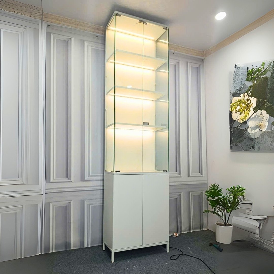 Tủ trưng bày MDF phủ melamine phối kính cường lực 8mm sang trọng – KN Home Décor