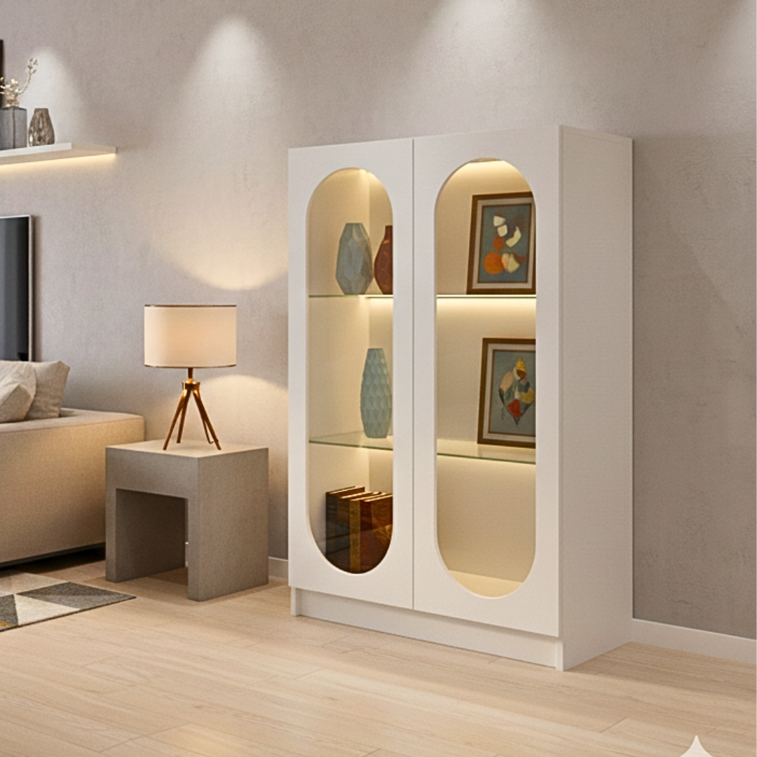 Tủ trưng bày gỗ MDF phủ Melamine cánh kính đèn LED TTB_MPK KN Home Decor