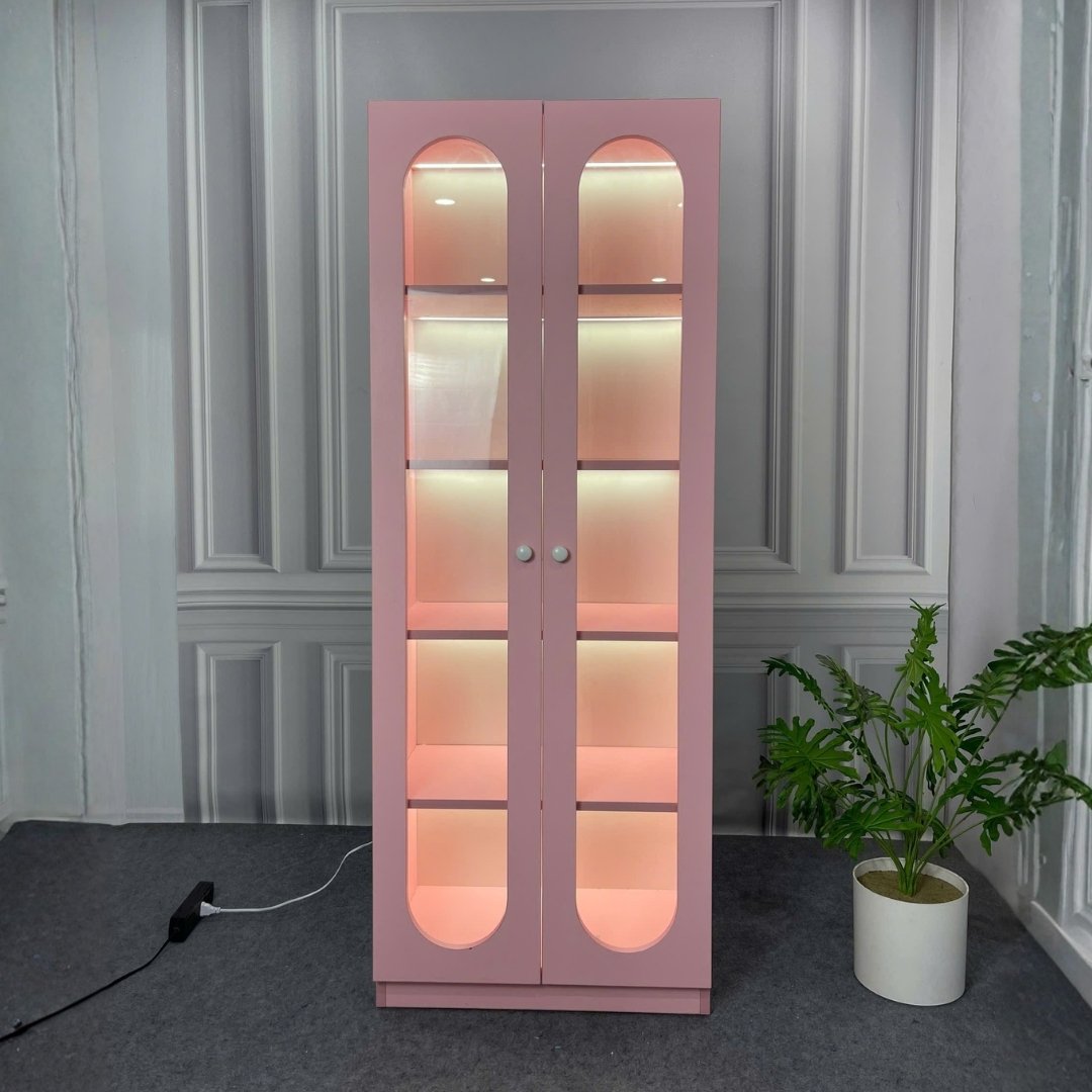 Tủ trang trí gỗ MDF phủ melamine phối kính cường lực 5mm – thiết kế hiện đại, sang trọng