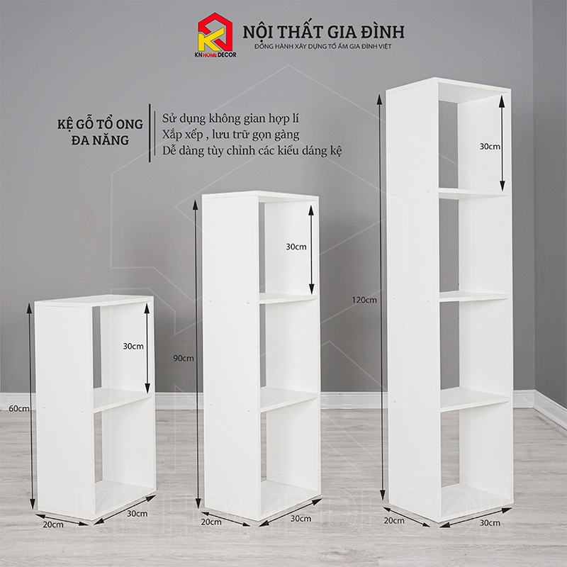 Kệ sách MDF phủ Melamine thiết kế hiện đại, nhiều tầng chứa, thương hiệu KN Home Decor.