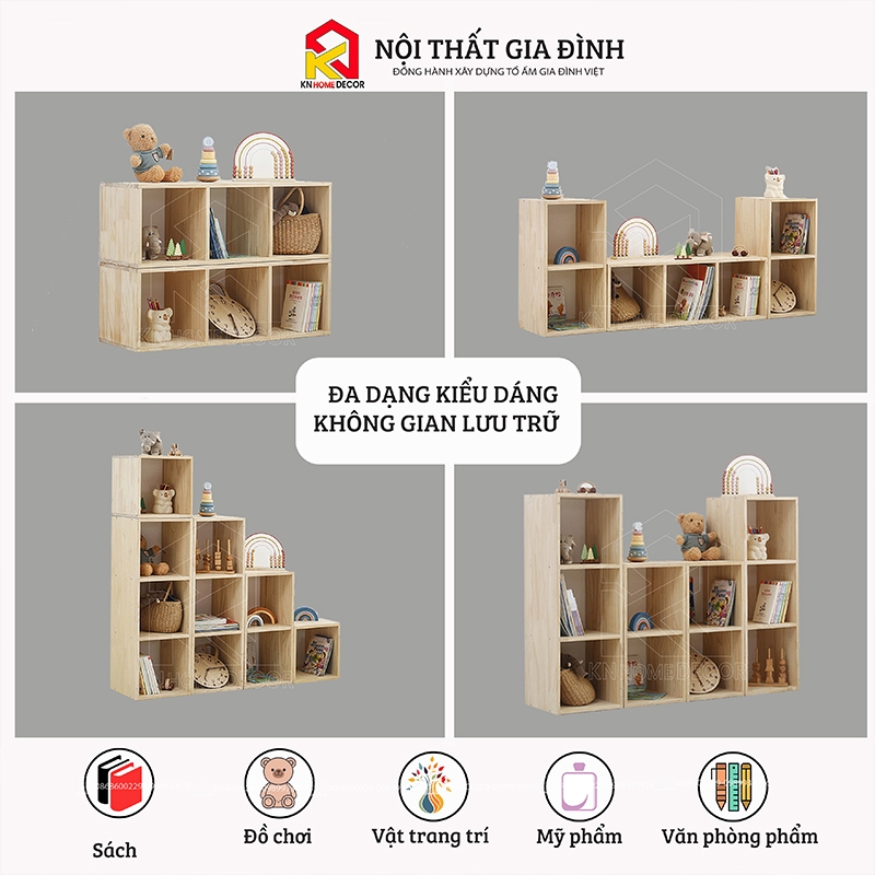 Kệ sách MDF phủ Melamine thiết kế hiện đại, nhiều tầng chứa, thương hiệu KN Home Decor.