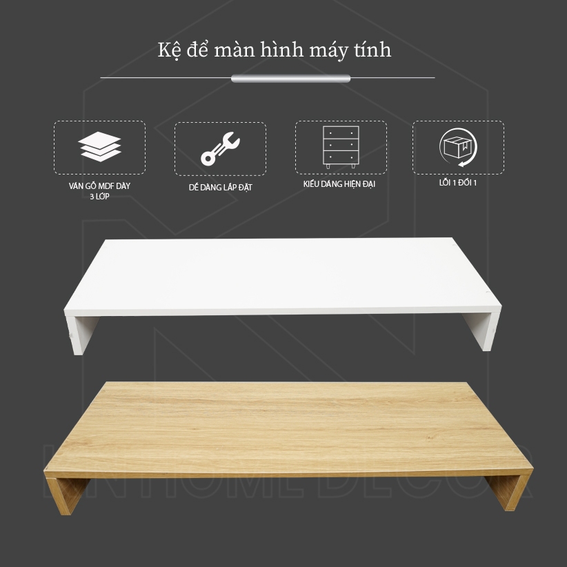 Kệ kê màn hình máy tính góc vuông KN Home decor bằng gỗ, Kệ gỗ kê màn hình máy tính KM_MS24