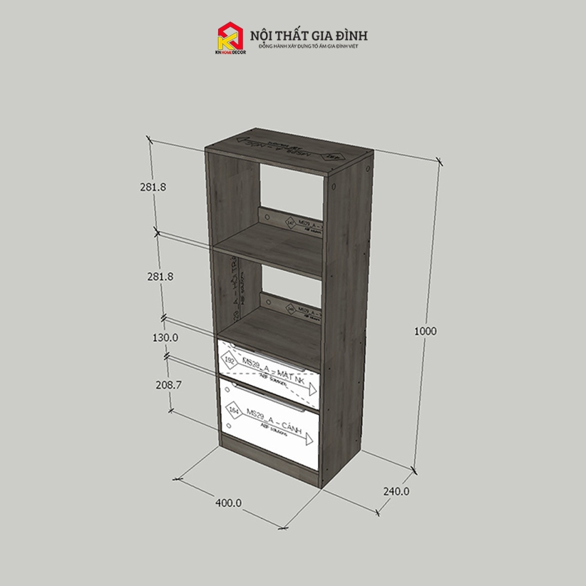 Kệ sách gỗ  4 TẦNG phong cách KN Home decor , tủ gỗ đa năng nhiều tầng gỗ MDF  phủ Melamine KS_MS29_4T