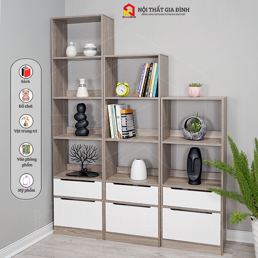 Kệ sách gỗ  4 TẦNG phong cách KN Home decor , tủ gỗ đa năng nhiều tầng gỗ MDF  phủ Melamine KS_MS29_4T