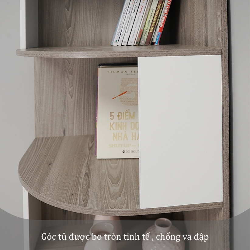 Kệ góc tường có tủ KN Homedecor , kệ sách góc tường , kệ văn phòng , kệ đa năng gỗ MDF 12mm MS43