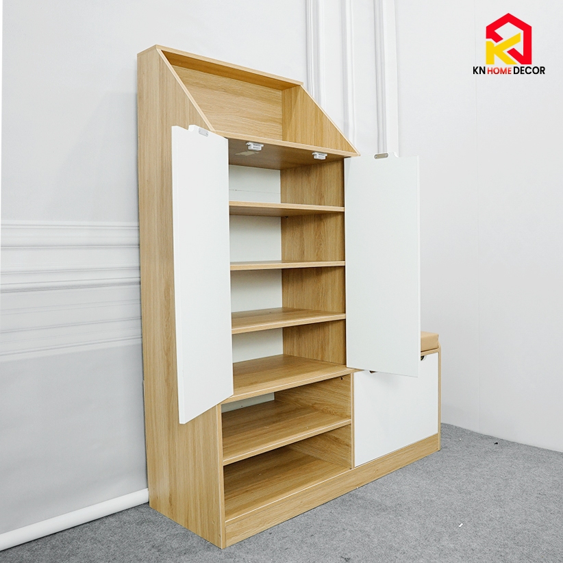 Tủ giày gỗ MDF kèm đệm ngồi Lắp ráp, Kệ giày dép đa năng, hiện đại, TIẾT KIỆM diện tích, chịu lực tốt. KG90