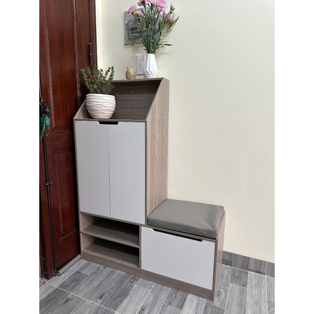 Tủ giày gỗ MDF kèm đệm ngồi Lắp ráp, Kệ giày dép đa năng, hiện đại, TIẾT KIỆM diện tích, chịu lực tốt. KG90