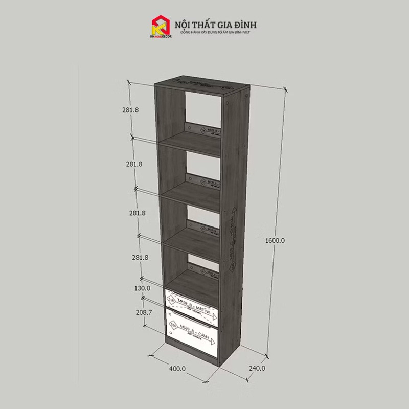 Kệ sách gỗ  6 TẦNG KN Home decor , tủ gỗ đa năng nhiều tầng , tiện lợi gỗ MDF phủ Melamine  KS_MS29_6T