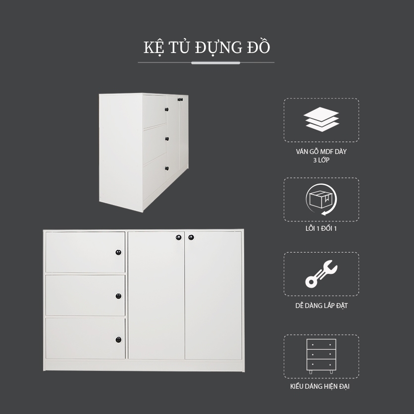 Tủ đa năng gỗ MDF phủ Melamine hiện đại, nhiều màu sắc và kích thước lựa chọn, thương hiệu KN Home Decor.