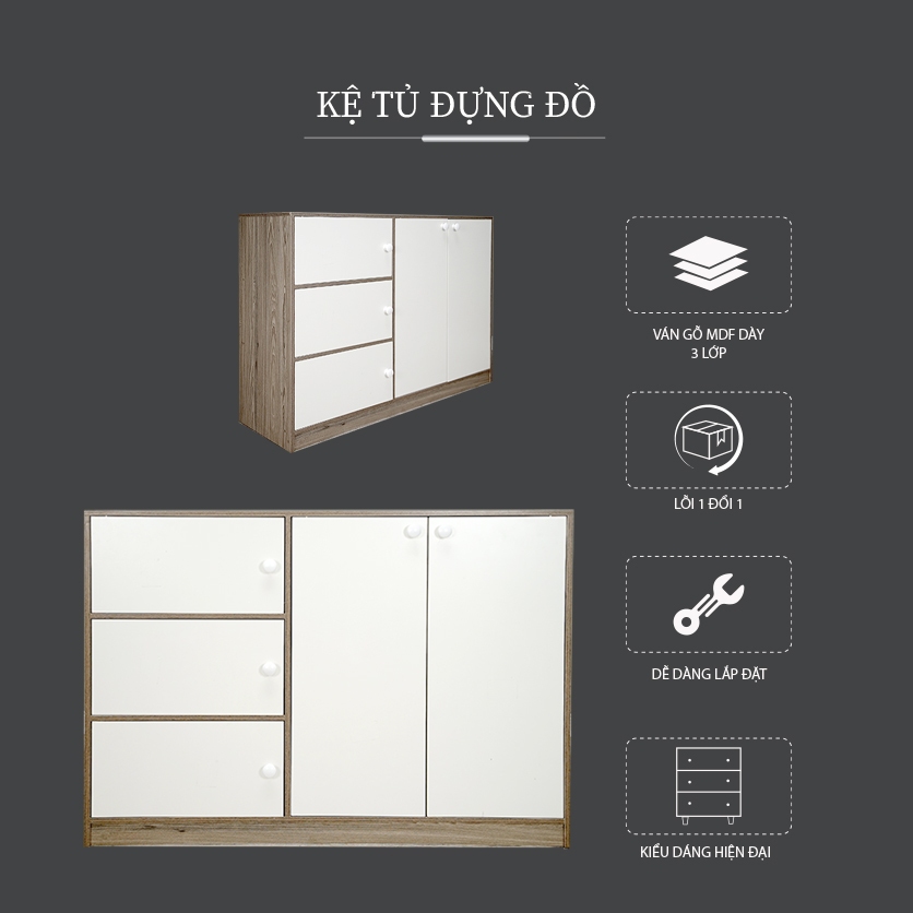 Tủ đa năng gỗ MDF phủ Melamine hiện đại, nhiều màu sắc và kích thước lựa chọn, thương hiệu KN Home Decor.