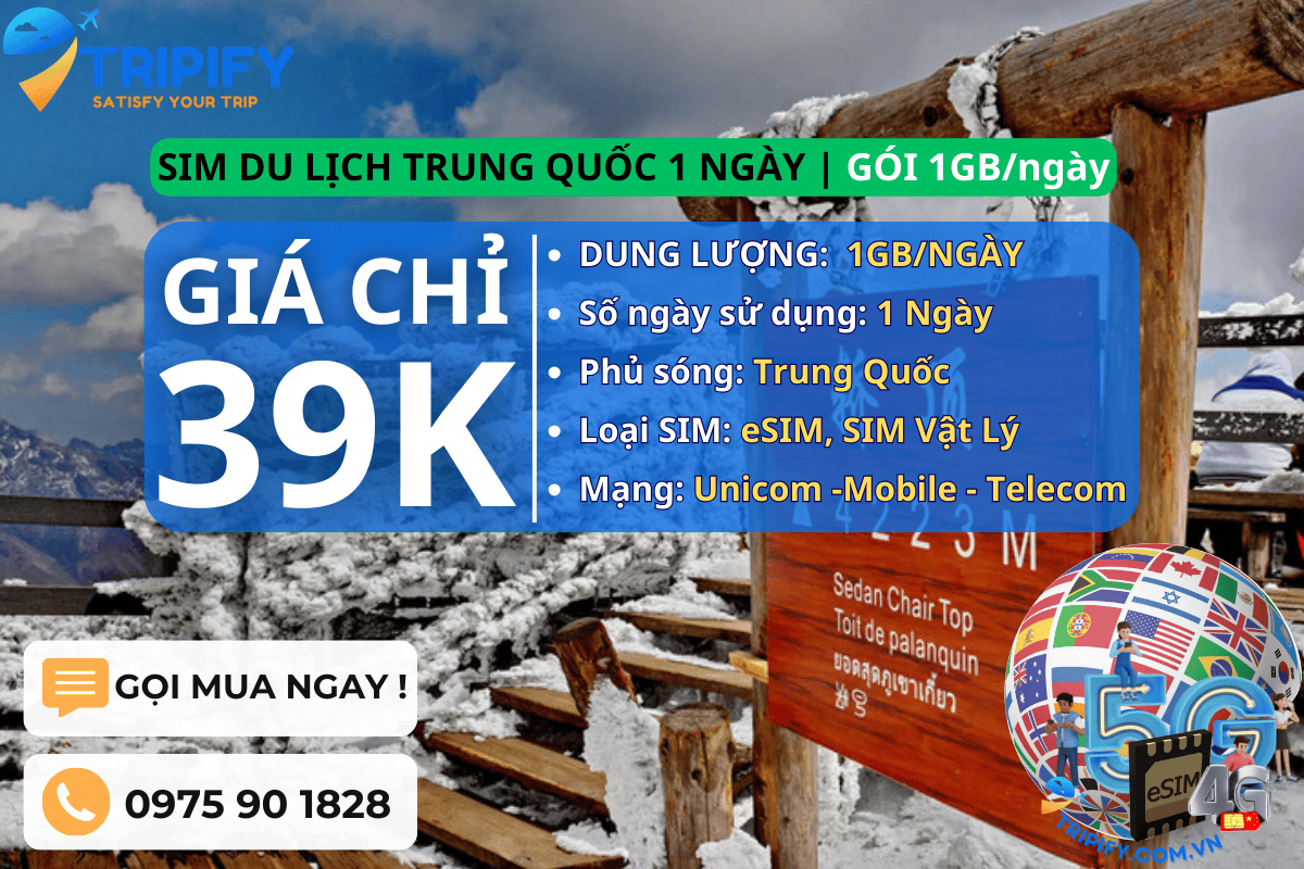 SIM DU LỊCH TRUNG QUỐC 1 NGÀY | GÓI 1GB/NGÀY