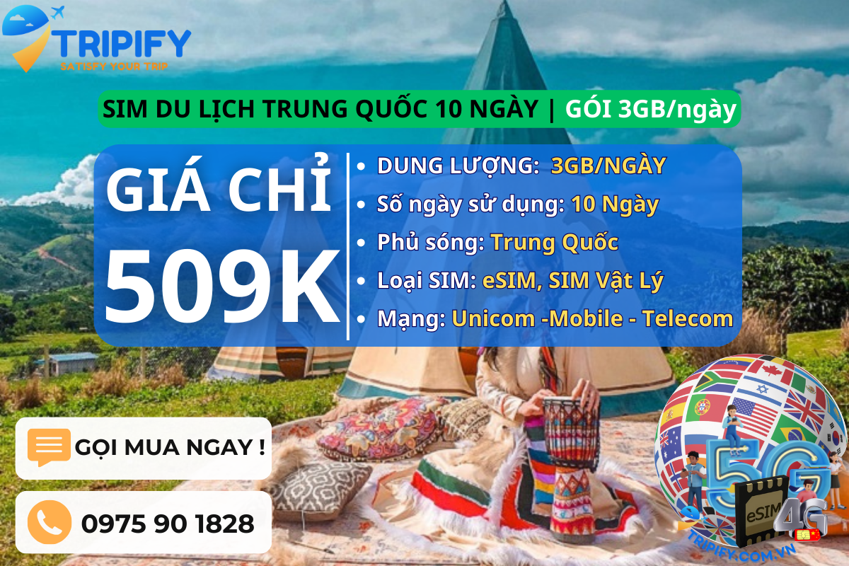 SIM DU LỊCH TRUNG QUỐC 10 NGÀY | GÓI 3GB/NGÀY
