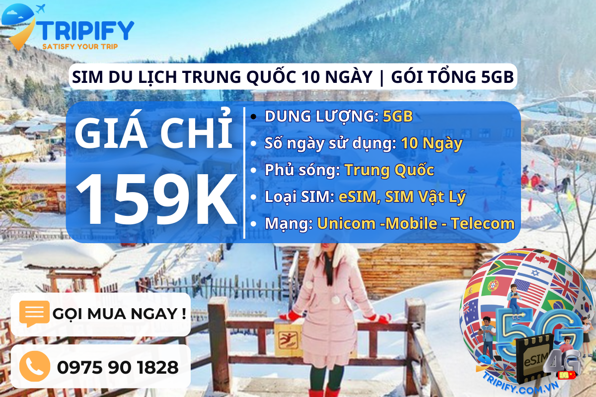 SIM DU LỊCH TRUNG QUỐC 10 NGÀY | GÓI TỔNG 5GB