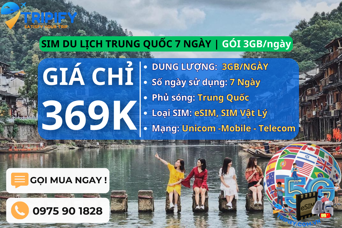 SIM DU LỊCH TRUNG QUỐC 7 NGÀY | GÓI 3GB/NGÀY