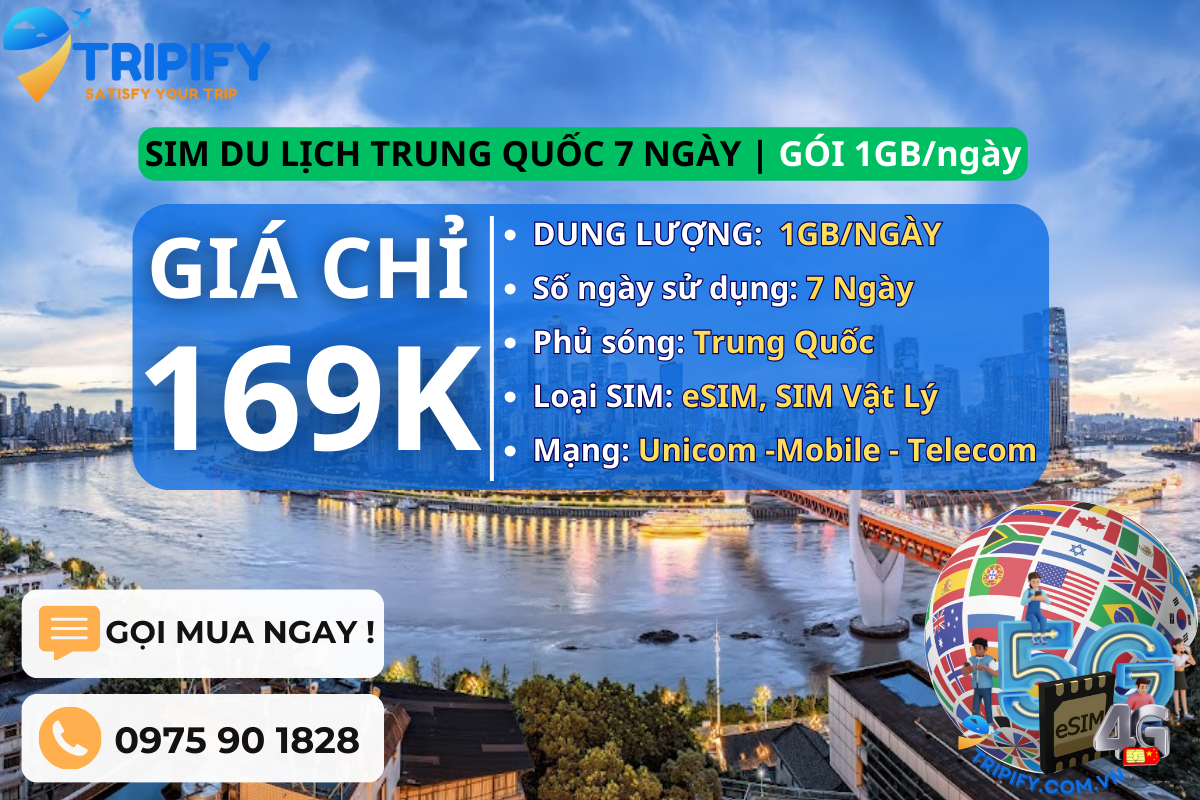 SIM DU LỊCH TRUNG QUỐC 7 NGÀY | GÓI 1GB/NGÀY