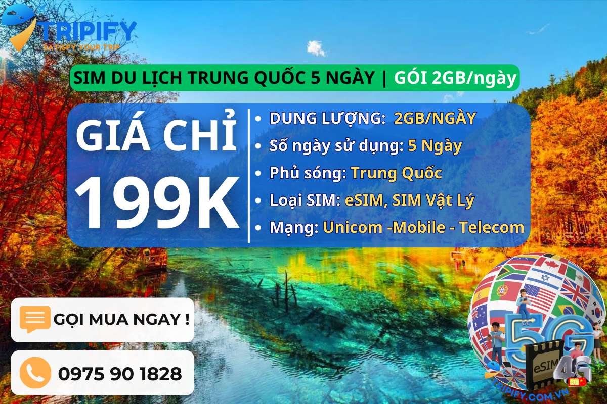 SIM DU LỊCH TRUNG QUỐC 5 NGÀY | GÓI 2GB/NGÀY