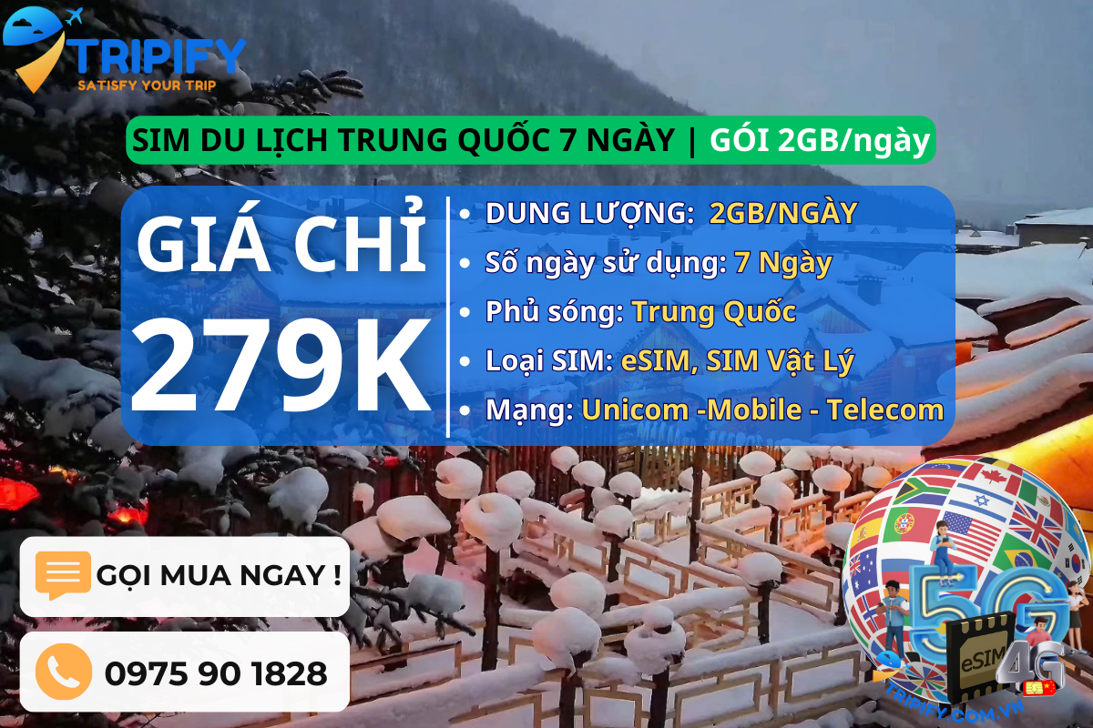 SIM DU LỊCH TRUNG QUỐC 7 NGÀY | GÓI 2GB/NGÀY