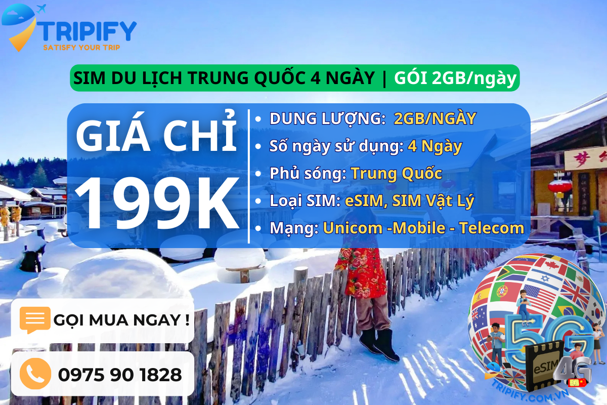 SIM DU LỊCH TRUNG QUỐC 4 NGÀY | GÓI 2GB/NGÀY