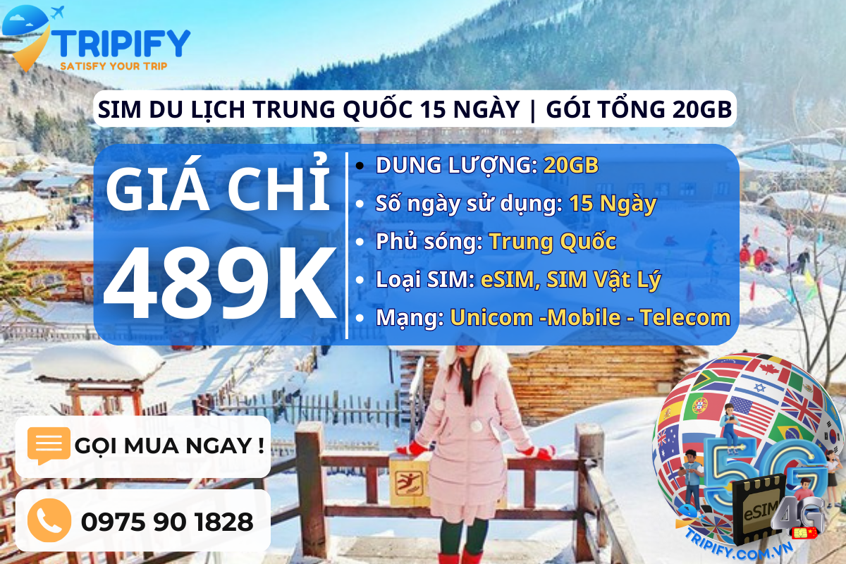 SIM DU LỊCH TRUNG QUỐC 15 NGÀY | GÓI TỔNG 20GB