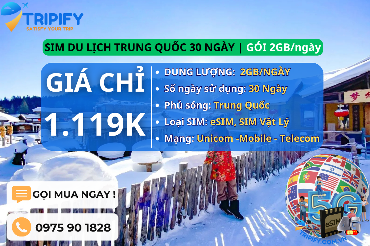 SIM DU LỊCH TRUNG QUỐC 30 NGÀY | GÓI 2GB/NGÀY