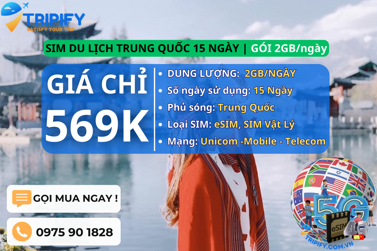 SIM DU LỊCH TRUNG QUỐC 15 NGÀY | GÓI 2GB/NGÀY