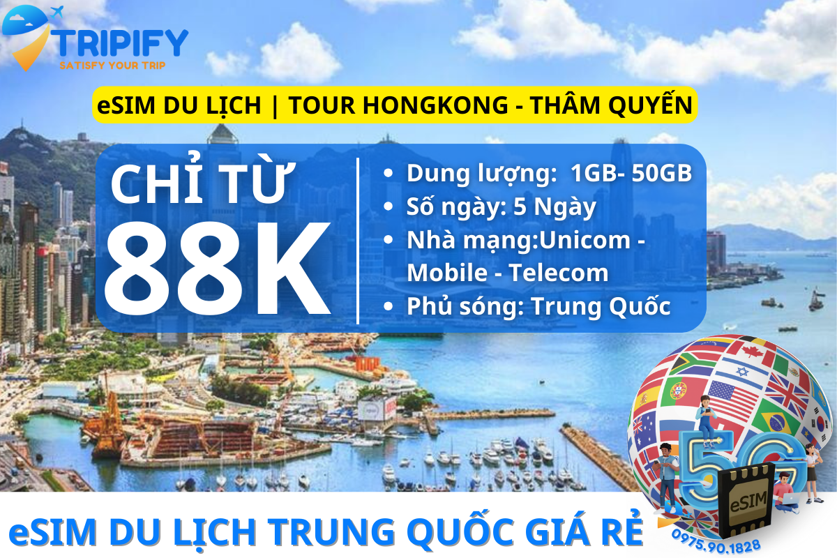 eSIM DU LỊCH TRUNG QUỐC | TOUR HONGKONG - THÂM QUYẾN  5N5Đ - Hotline/Zalo 0975.90.1828