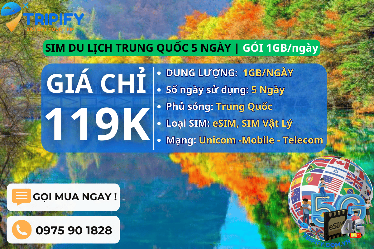 SIM DU LỊCH TRUNG QUỐC 5 NGÀY | GÓI 1GB/NGÀY