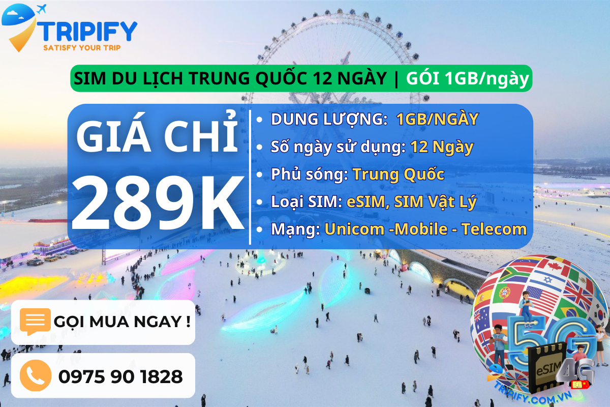 SIM DU LỊCH TRUNG QUỐC 12 NGÀY | GÓI 1GB/NGÀY