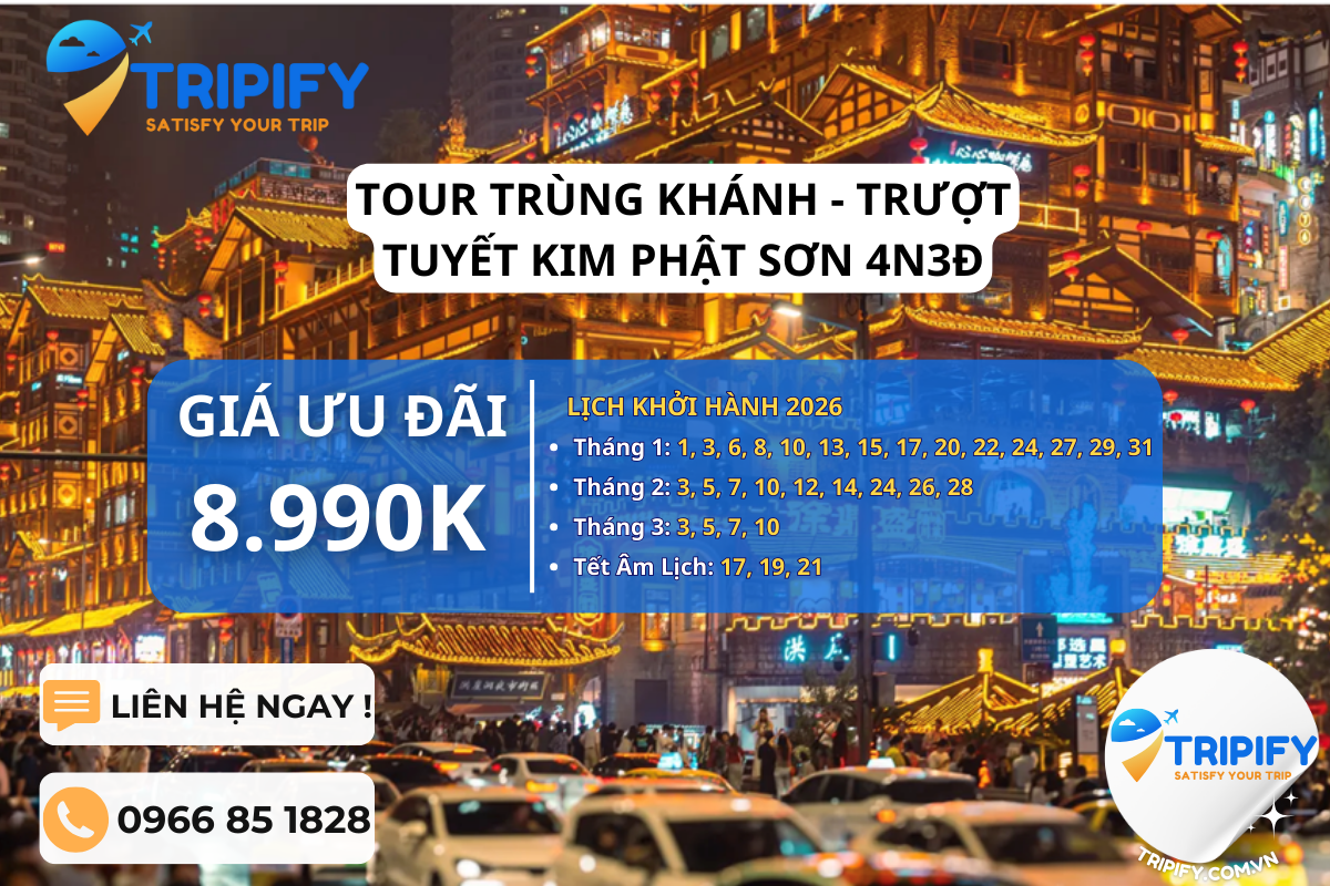 TOUR TRÙNG KHÁNH - TRƯỢT TUYẾT KIM PHẬT SƠN 4N3Đ