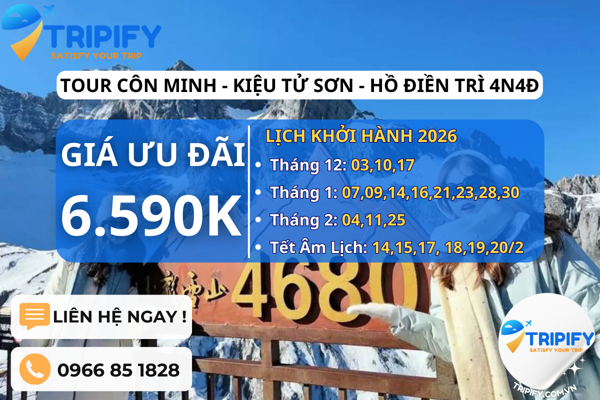 HÀ KHẨU – CÔN MINH – NÚI TUYẾT KIỆU TỬ SƠN 4N3Đ - Hotline 0966.85.1828