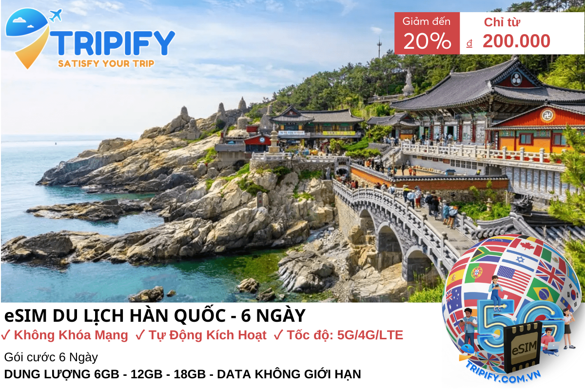ESIM DU LỊCH HÀN QUỐC - 6 NGÀY | GIÁ ƯU ĐÃI CHỈ TỪ 200K - Hotline 0975.901.828