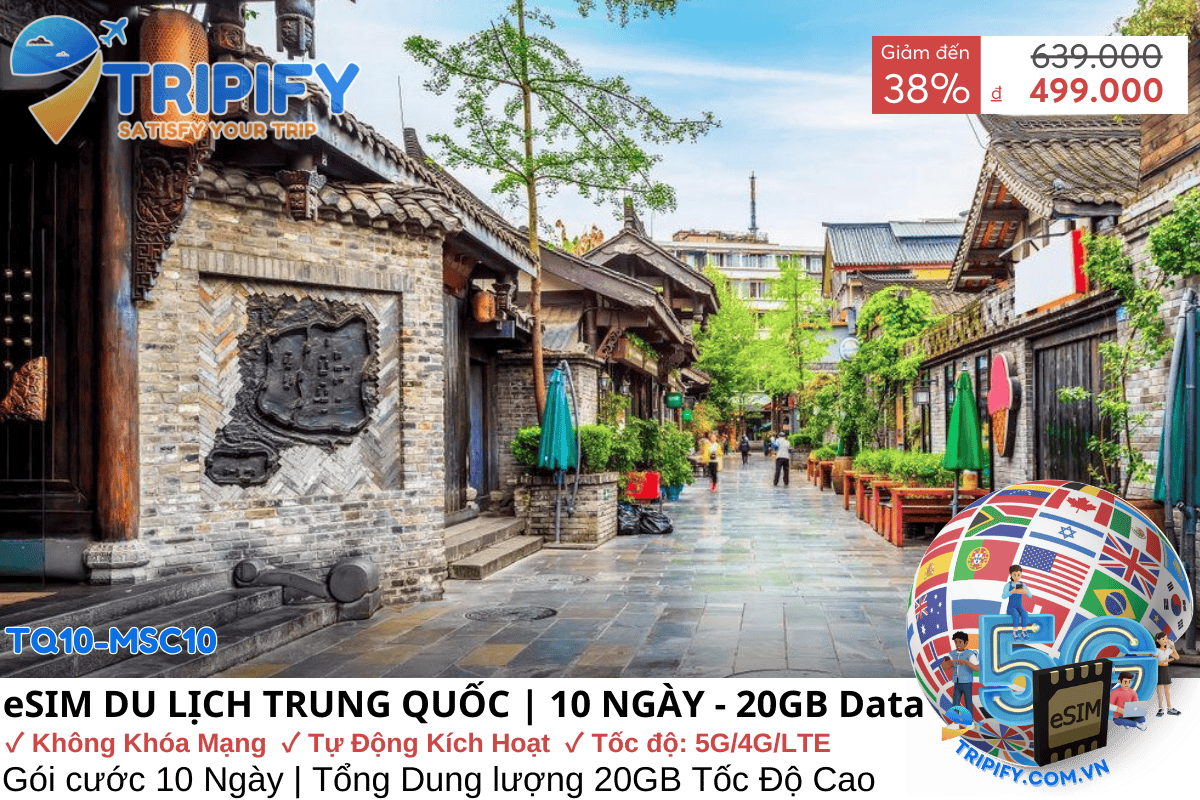 eSIM DU LỊCH TRUNG QUỐC GIÁ RẺ 10 NGÀY - DUNG LƯỢNG 20GB