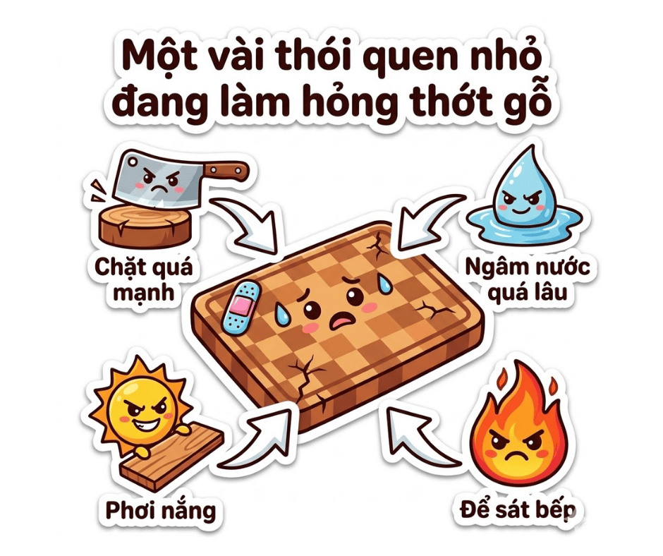 MỘT VÀI THÓI QUEN NHỎ ĐANG LÀM HỎNG THỚT GỖ