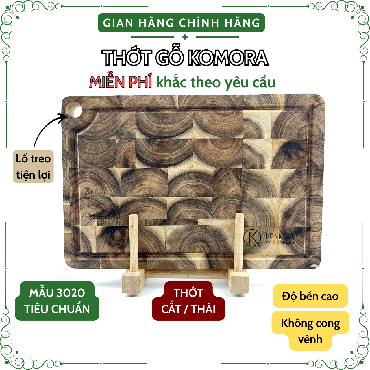 [Hộp 1 Thớt] [Thớt Cắt] Mẫu 3020 Tiêu Chuẩn, Thớt Gỗ, Khắc Theo Yêu Cầu