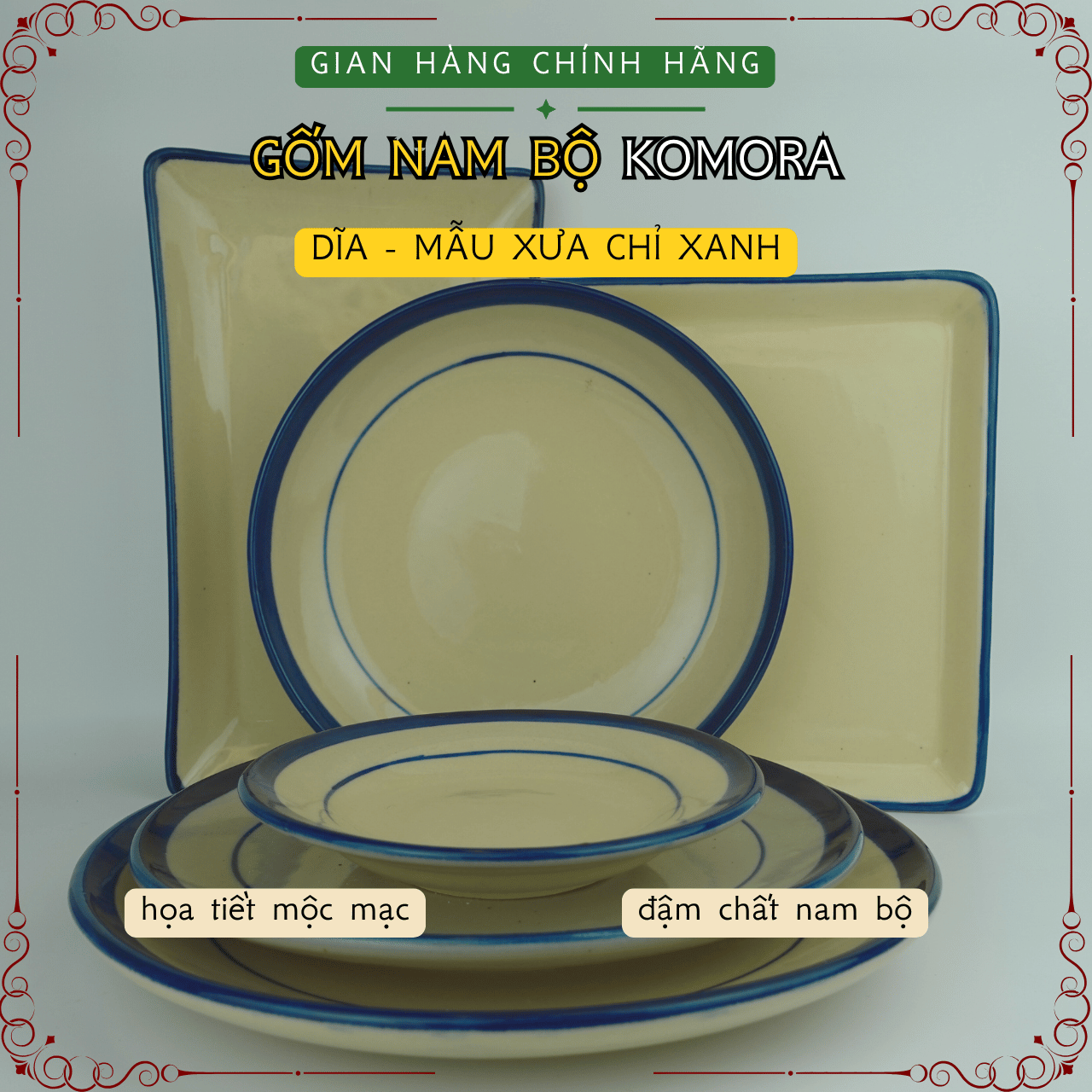 Gốm Nam Bộ - Mẫu Xưa Chỉ Xanh