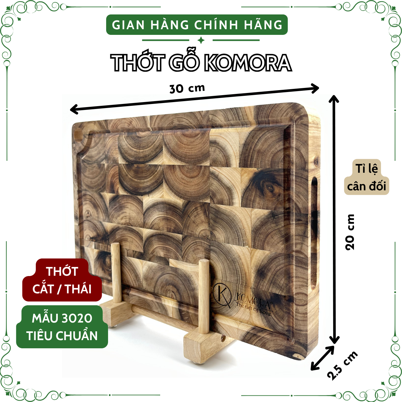 [Hộp 1 Thớt] [Thớt Cắt] Mẫu 3020 Tiêu Chuẩn, Thớt Gỗ, Khắc Theo Yêu Cầu