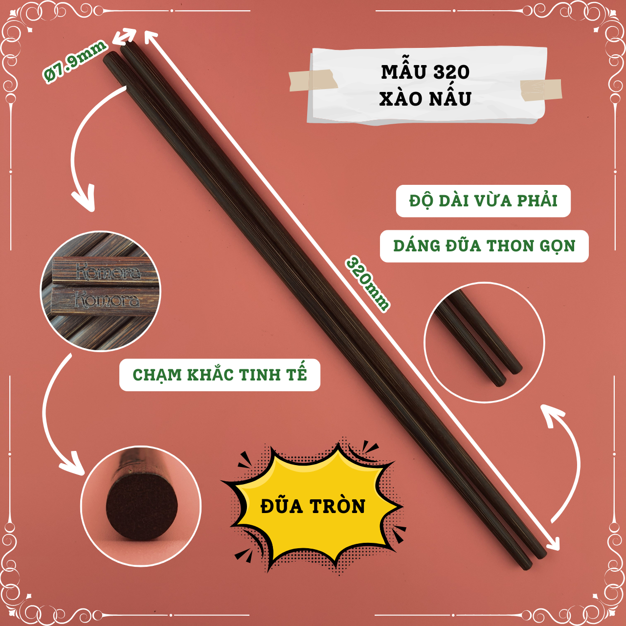 [Vỉ 1 Đôi] Đũa Buông Cao Cấp - Mẫu 320 Xào Nấu