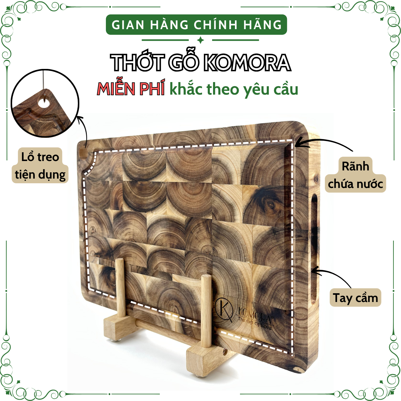 [Hộp 1 Thớt] [Thớt Cắt] Mẫu 3020 Tiêu Chuẩn, Thớt Gỗ, Khắc Theo Yêu Cầu