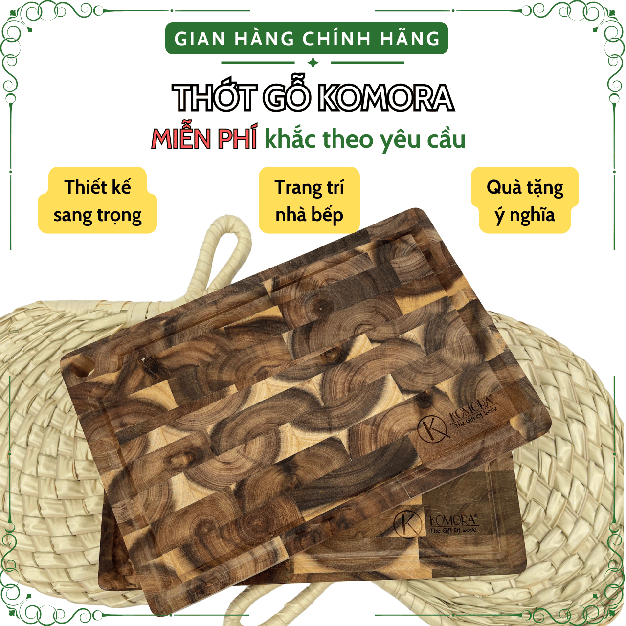 [Hộp 1 Thớt] [Thớt Cắt] Mẫu 3020 Tiêu Chuẩn, Thớt Gỗ, Khắc Theo Yêu Cầu