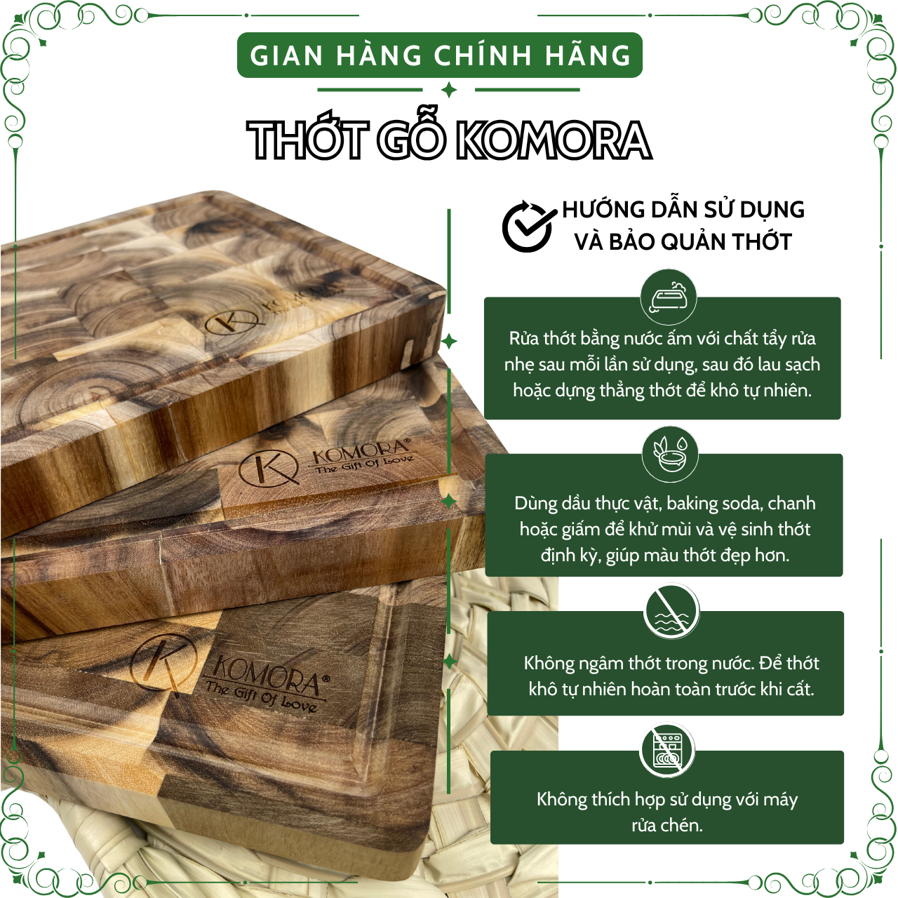 [Hộp 1 Thớt] [Thớt Cắt] Mẫu 3020 Tiêu Chuẩn, Thớt Gỗ, Khắc Theo Yêu Cầu