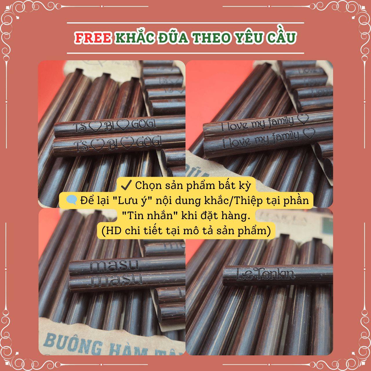 [Vỉ 5 Đôi] Mẫu 235 Nhỏ Gọn, Đũa Buông Hàm Tân, Đũa Khắc Theo Yêu Cầu