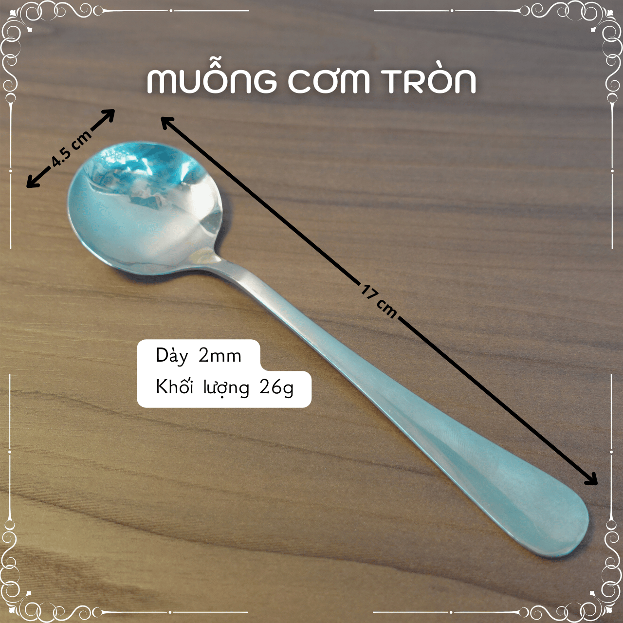 [Vỉ 2 Cái]  Muỗng Inox - Muỗng Cơm Tròn (17x4.5)