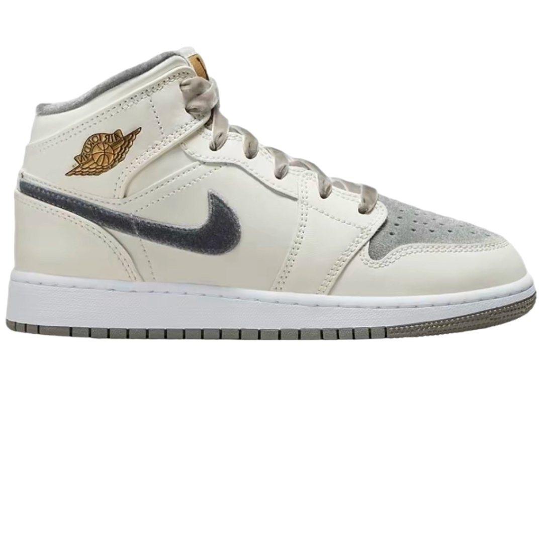 Nike Air Jordan 1 Mid GS Grey Velvet Toe | FB9899-100